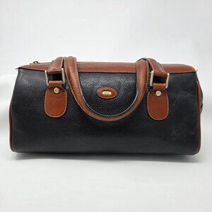 Vintage Bally Boston Satchel Bag, in Black Leather with Brown Leather Trim